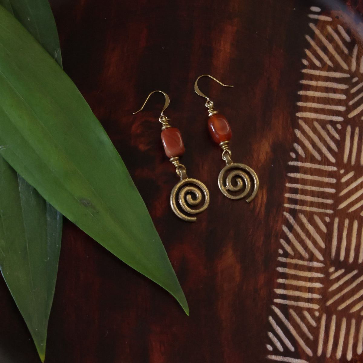 Earrings- Red Agate Spiral