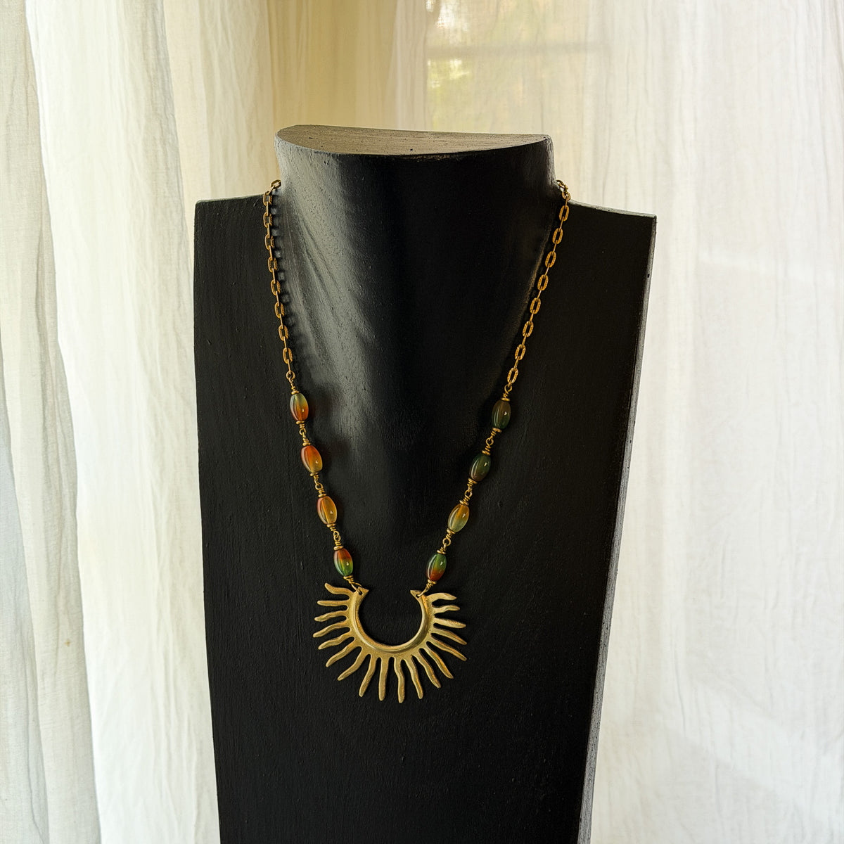Sol Invicta- Peacock Agate Barrel Beads
