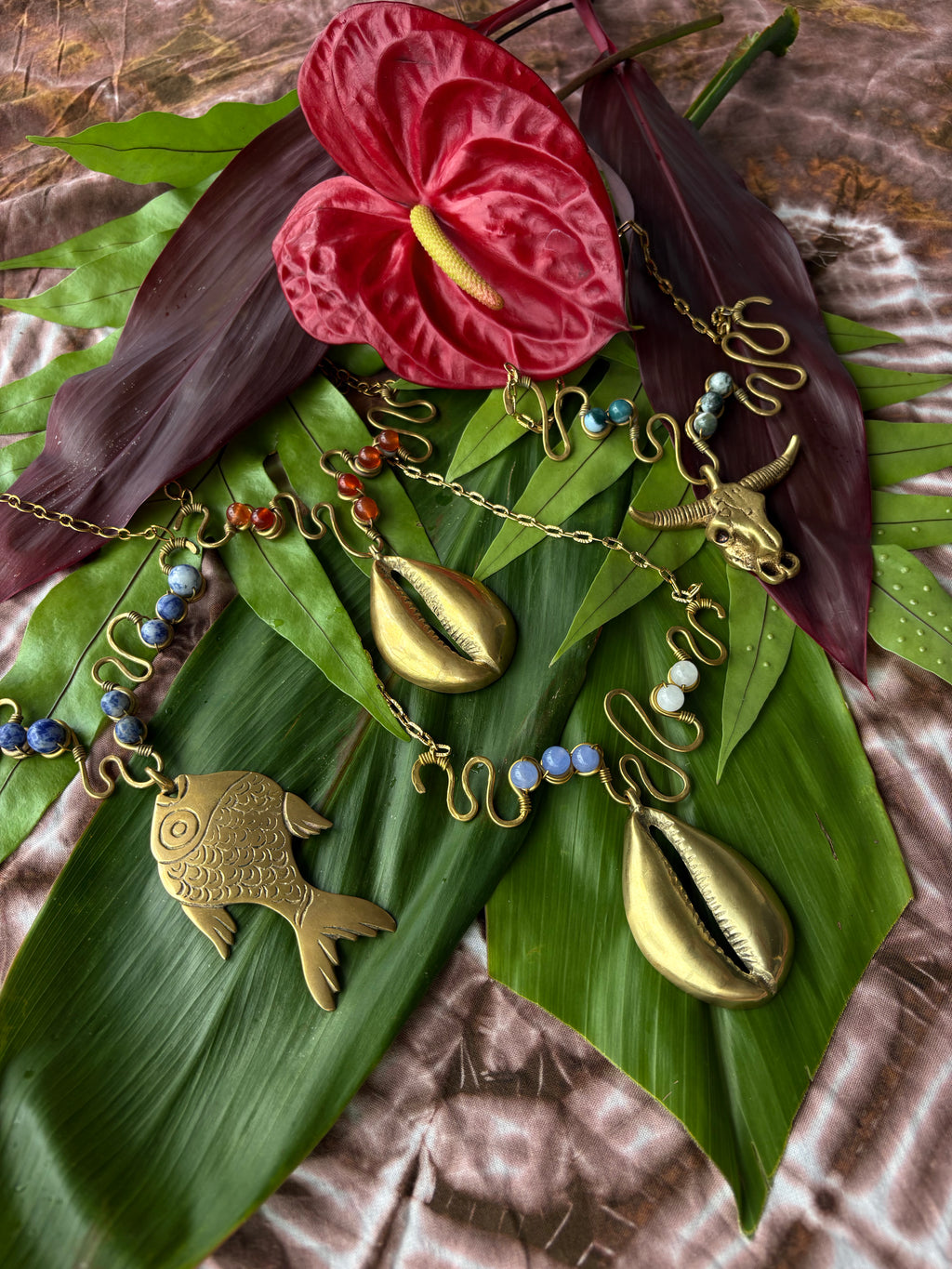 Malleata Collection- Green Aventureine & Fire Agate Cowrie