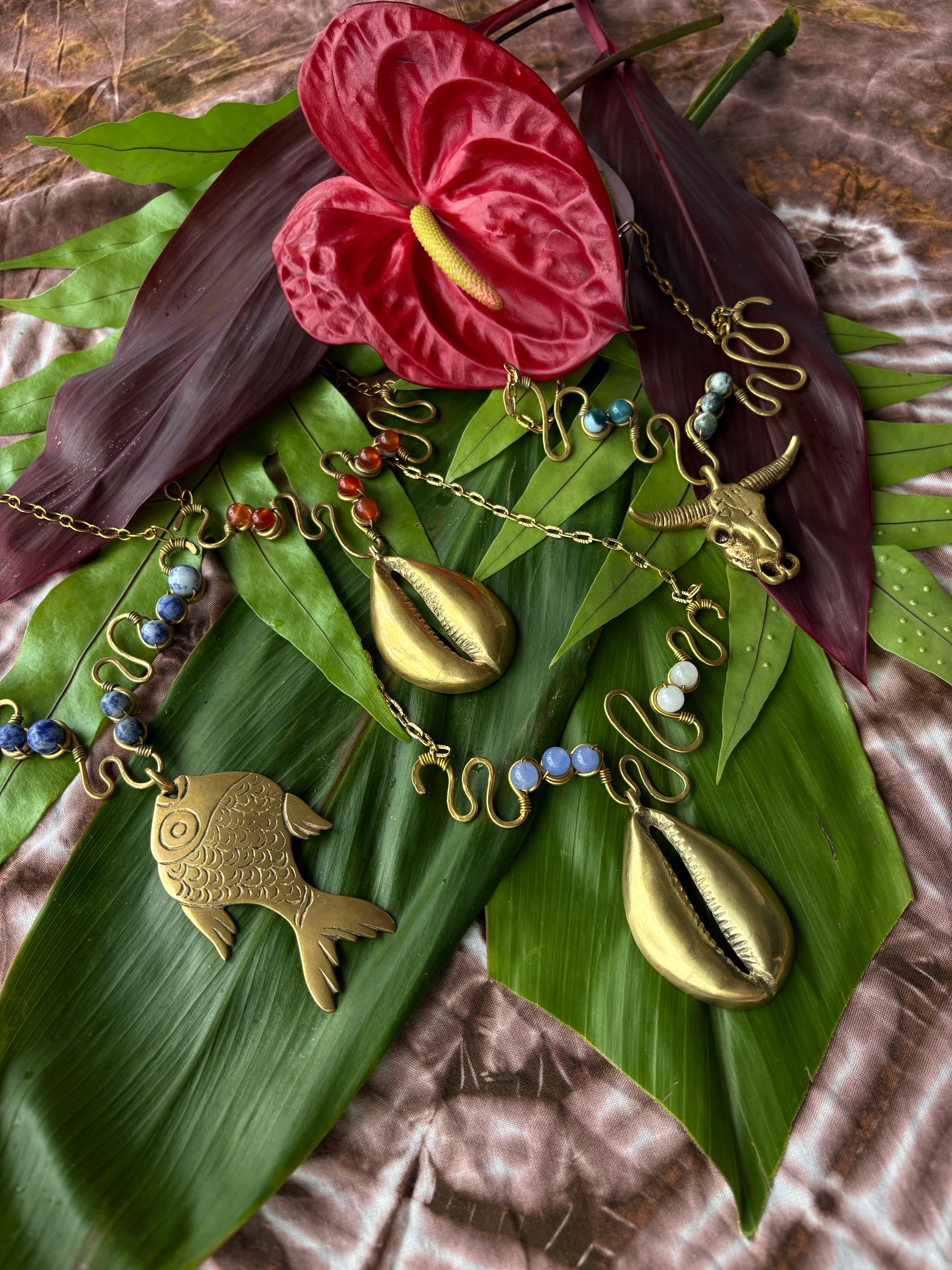 Malleata Collection- Green Aventureine & Fire Agate Cowrie