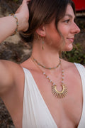 Sol Invicta Necklace, Custom Stone - Hammered Brass Gemstone Necklace, Boho Statement Jewelry, Made to Order